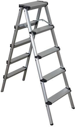 DIVID® Aluminum Klappleiter 2x3, 2x4 oder 2x5 Stufen | Trittleiter | Klappleiter | Mehrzweckleiter | Klappbar | Klapptrittleiter | (2x5)