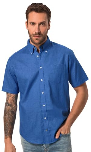 JP 1880 Herren große Größen Übergrößen Menswear L-8XL Leinenmix-Hemd, Halbarm, Buttondown-Kragen, Modern Fit Kobalt blau 5XL 782692752-5XL