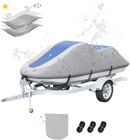 VEVOR Jet-Ski-Abdeckung, 320–342 cm Anhängerfähige wasserdichte PWC-Abdeckung, Robustes 600D-PU-Oxford-Gewebe in Marinequalität, UV-beständige Seadoo-Abdeckung 420 x 247 cm Jet Ski Abdeckplane