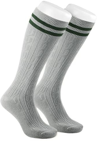 AVAYUU 1 paia di calzini da uomo per costume tradizionale bavarese, a righe, in cotone, a treccia, al ginocchio, stile country, mélange, in vita confortevole e senza cuciture, grigio
