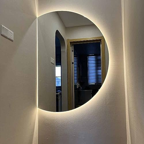 GLFNB Specchio cosmetico a LED a parete Specchio da bagno antiappannamento Specchio a mezzaluna retroilluminato per parete del bagno Specchio da toeletta dimmerabile in 3 colori per ingresso con i