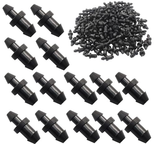 Cionyce 300 Pcs Drip Irrigation End Plugs, 1/4 Inch Drip Irrigation Goof Hole Plugs, Barbed Connectors End Cap,Irrigation Stopper for Home Garden Lawn Supplies(Black)