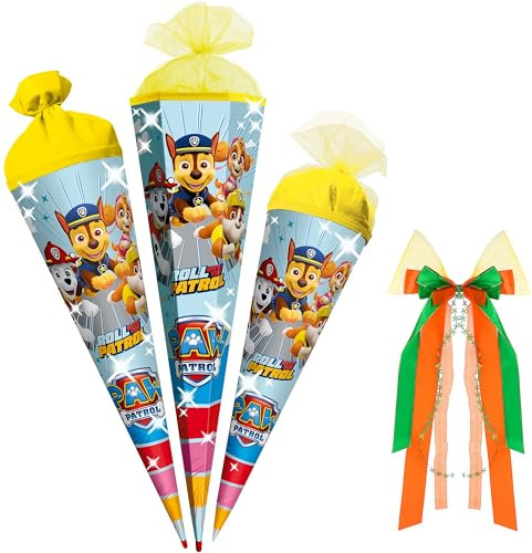 alles-meine.de GmbH Schultüte - P. Patrol - Hunde - 35-85 cm - Größe wählbar - Holzspitze wählbar - inkl. Bänder Schleife - Zuckertüte - Tüll - oder Filzabschluß - eckig/rund..