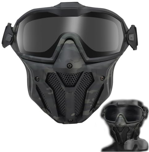 PBTMCD Vollgesichtsmaske Mit Antibeschlag-Lüfter, Metallmaschen-Taktische Sturzhelm-Masken, Airsoft-Schutzbrillenmaske, Paintball CS Schießspiele Tarnmaske(BCP)