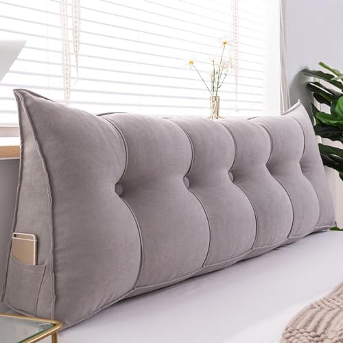 Cojín de Lectura con Forma de Cuña Triangular Grande para Soporte Lumbar - Cómoda Almohada para Cabecera de Cama con Funda Lavable