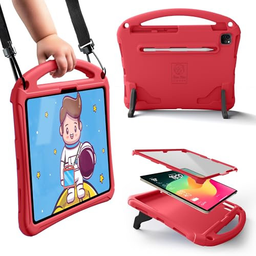 Bam Bino Space Suit Coque Rugged pour iPad Pro 13 M4, iPad Air 13 M2/M3 (2024/2025) Coque pour Enfants avec Protecteur d'Écran Intégré, Poignée, Support, Porte-Peutre, Bandoulière (Pastèque)