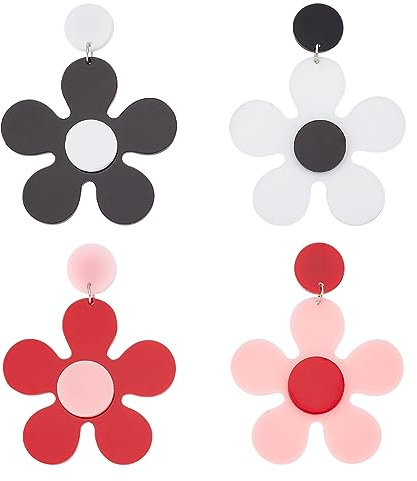 SUPERFINDINGS 2 Colors Big Acrylic Daisy Flower Dangle Earrings Vintage 60s 70s Floral Earrings Cute Colorful Petal Earrings Statement Fashion Party Jewelry Gifts for Women
