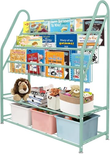 Children Kids Bookshelf, Kids Bookcase Shelves, Children's Bookcases, Kids Book Rack, Book and Toy Storage Organizer Display Stands Shelf for Bedroom, Playroom, Perfect Height for Children (Green)