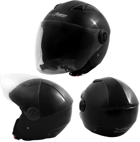 A-Pro Motorradhelm Motorrad Roller Jet Langes Visier Helm ECE 22 Schwarz XXL