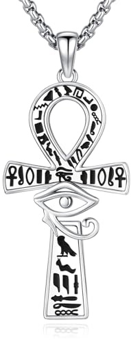 Eusense Ankh Kette, Ankh Kreuz Halskette Auge des Horus Halskette Herren aus 925 Sterling Silber, Anhänger Altägyptisch Religiöser Amulett für Männer und Frauen