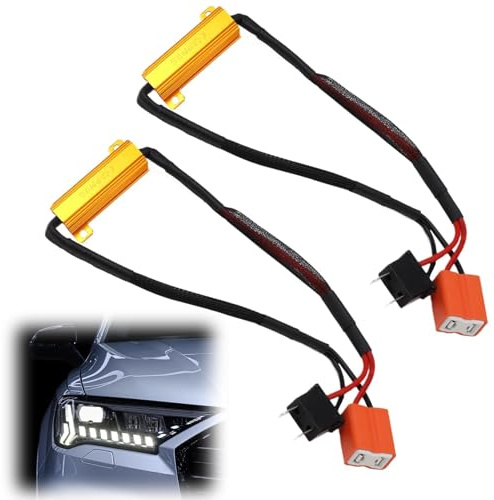 BakeWhiz 2 Stück 50W 8 Ohm LED Lastwiderstand Leistungswiderstand LED-Scheinwerfer-Decoder H7 Verkabelungsreparatur LED-Blinker Flimmer Decoder, Warnunterdrückung, wasserdicht für Auto LKW Motorrad