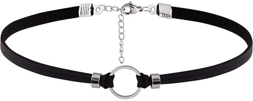 Hanary Gothic Punk O Ring Choker, Black Choker, Black PU Leather Chocker Collar, Costume Jewelry