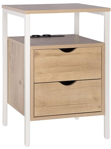 ONVAYA® Beistelltisch mit Steckdosen ǀ mit Zwei USB-Anschlüssen und Zwei Steckdosen ǀ verstellbare Füße ǀ modernes Design ǀ Platzwunder mit Zwei Schubladen und Zwei Ablagen ǀ Nachttisch mit Steckdose