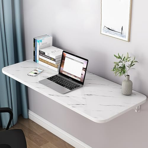 Wandmontierter Klapptisch, Wandtisch klappbar,Wandklapptisch,mit weißem Marmor-Muster, Wäscheklapptisch, Computertisch, Platzsparender Schwimmender Schreibtisch,Der Klapptisch(90x30cm/35.43x11.81in)