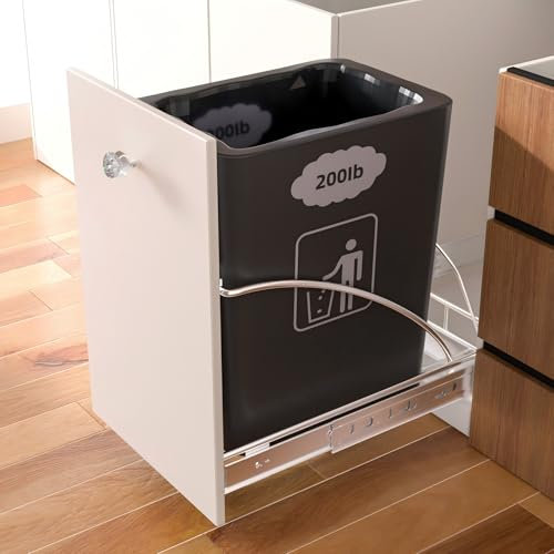 Ausziehbarer Mülleimer unter dem Schrank, 50 qt, ausziehbarer Mülleimer-Set mit Türanschluss und Glasgriff, Mülleimer unter der Spüle mit Bändern, nicht im Lieferumfang enthalten (Silber)