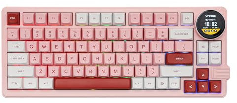 MechLands Feker K75 Lite Gasket Mechanical Keyboard with Screen and Knob, USB-C/BT5.0/2.4G Hot Swappable Creamy Wireless Gaming Keyboard with 5000mAh Battery, RGB Backlit for Win/Mac (Pink)