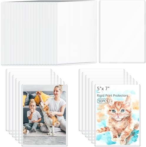 AKONEGE 50 Stück 12,7 x 17,8 cm starre Druckschutzhüllen, transparent, wasserdicht, Hartplastik-Seitenschutz, Hartplastik-Schutzfolie, Top-Loading Fotokarton, Kunststoffhüllen, Papier-Dokumentenhalter