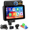 OiLiehu Motorrad Tragbarer Autoradio mit Bildschirm Wireless CarPlay & Android Auto 5 IP68 Wasserdichter Touchscreen mit Bluetooth/1080P Frontkamera/DVR/APP-Steuerung/64G TF-Karte