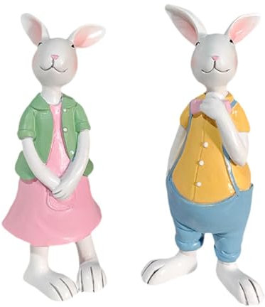 LOVIVER 2 Stück Osterhasen-Statuen, Tischdekoration, Heimdekoration, Kunstharz, Tierfigur für Regal, Terrasse, Innenbereich, Veranda, Schrank