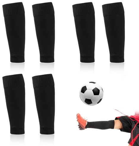 Football Sock Sleeves, 3 Pairs Elastic Soccer Shin Guards Sleeves Breathable Leg Compression Socks for Men Women Kids Black Durable Cut Football Socks for Football, Running, Basketball, Training