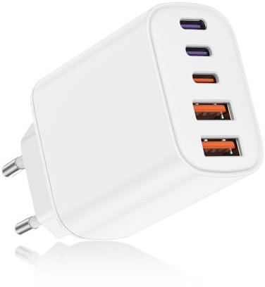 Chargeur USB C Rapide,5 Port【3 USB C+2 USB A】 Prise Multiple Secteur Fast Charger,45W PD+QC Type C Mural Alimentation Adaptateur pour iPhone 16 15 14 13 12 11 Pro Max XS SE Samsung Galaxy,iPad,Xiaomi