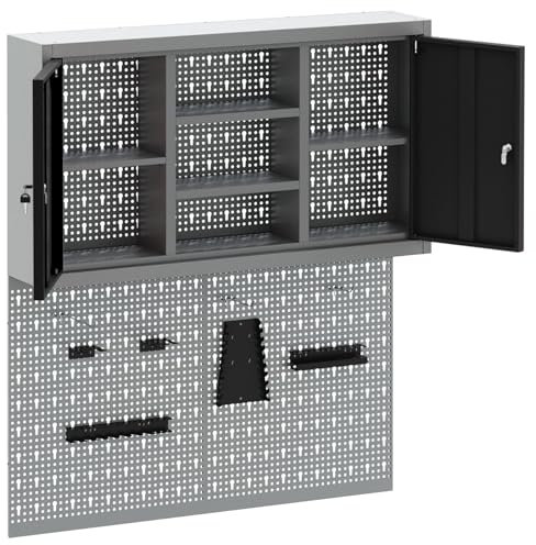 vidaXL Set de Cabinet d'Outils et Pegboard avec étagère 3 pcs Noir, Organisation d'outils d'atelier, armoire murale rectangulaire, système de rangement pour accessoires de garage