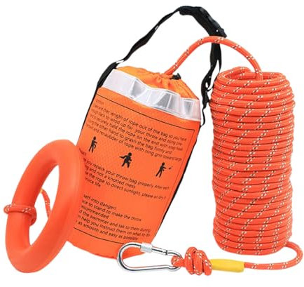 Uhngw Bolsa de cuerda de rescate, bolsa de flotación lanzable con cuerda reflectante, equipo de ahorro de barco de secado rápido para pesca, kayak, rafting, 21 metros, Refer to description, Unisex