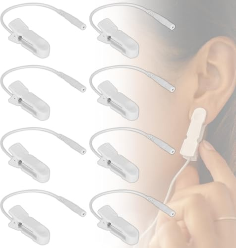 Ohrklemmen-Elektrodenkabel, 2,0 mm Stift-Schnappverbindung, kompatibel mit den meisten TENS-EMS-Geräten, 8 Stück (8)