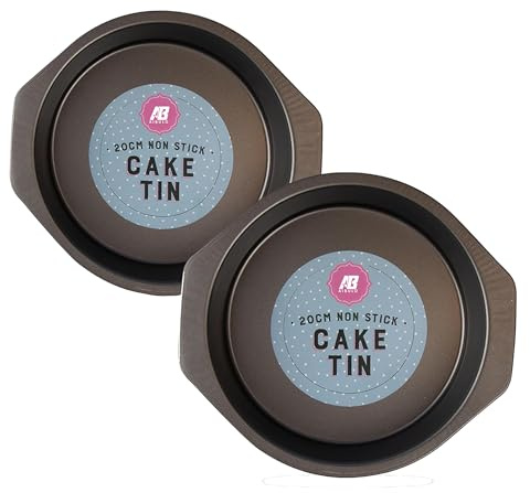 AIBULO 2 Pack 8 Inch Cake Tins for Baking | Round Non-Stick Carbon Steel Cake Tin Mould | Heavy-Duty Baking Tins for Oven | Sponge Cake Tins | Durable Bakeware for Home & Kitchen