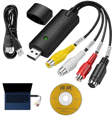 Capture Vidéo et Carte d’Acquisition Vidéo, Numériser Cassette VHS, Convertisseur VHS Numérique Audio USB2.0, pour Depuis N’importe Quelle Source Analogique, y Compris VCR, DVD, Windows 11/10/7