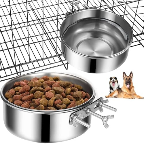 Sefdrert Dog Bowls 2 Pack, Stainless Steel Dog Food Bowl and Water Bowl, Hanging Dog Bowls for Cage Crate Kennel, Non-Spilling Easy to Use