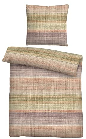 biberna Seersucker Bettwäsche 155x200 cm, 2-teilig mit Kissenbezug 80x80 cm, 100% Baumwolle, kühlend, bügelfrei & atmungsaktiv, Reißverschluss, Sommerbettwäsche, Karo, braun, Modell 0026320
