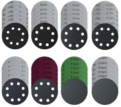 LONGERSIZHAN 48Pz Dischi Abrasivi 125mm, 240-5000 Grana, 8 Fori | Dischi abrasivi con 8 fori per levigatrice orbitale. Grana 240/400/800/1000/1500/2000/3000/5000. Per legno, metallo e pareti.