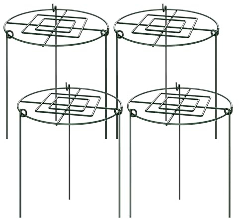 Pfingstrosen-Stützkäfige (4er-Pack) – Gartenreifen aus grünem Eisen für Rosen, Hortensien, Tomaten, rostbeständige Pflanzenstützgitter, Blumenbeetpfähle für Kletterpflanzen, Erdbeeren, 30 x 45 cm