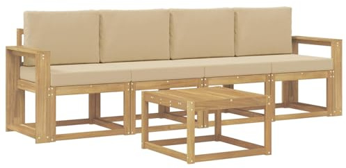 vidaXL Outdoor-Sofagarnitur mit Kissen 5 pcs Weiß und Beige, Garten, modernes Outdoor-Sofa, gemütliche Lounge-Sitzgruppe für Terrasse