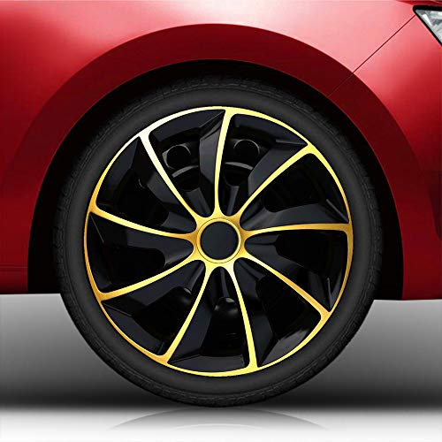 16 16 Zoll Radkappen Q02 (Schwarz-Gold) passend für Fast alle Fahrzeugtypen – universell