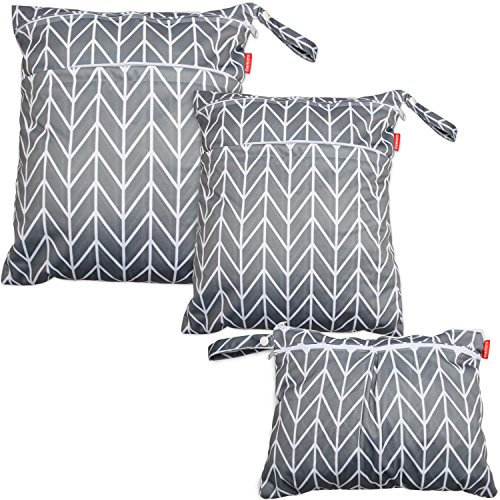 Damero 3 Stück/Set Windeltasche mit wiederverwendbarem Stoff Wetbag Feuchttücher Organiser Beutel, Grauer Pfeil