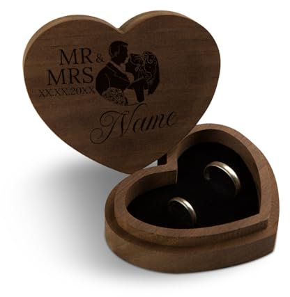 Hochzeit Ringbox Herz Ringkissen Ringschachtel individuell 10 x 8,5 cm Kebony Holz - Mr & Mrs