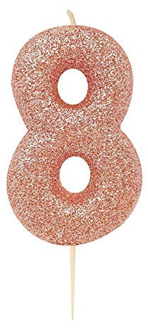 Anniversary House Metallic Rose Gold Glitter Candle, Number 8, 8th Birthday Cake Topper, 7 Centimeters, AHC50/8