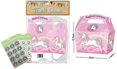 MBB 20 Girls Pink Rainbow Unicorn Party Treat Boxes Cupcake Favour Sweet Gift Box & Sticker Seals
