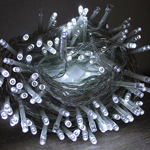 Best Artificial 750 Bright White LED Christmas lights with Clear Cable & Low Voltage UK Mains Plug 8 Multi-Function Indoor Outdoor Optional Timer & Memory String Lights Garden Party Fairy
