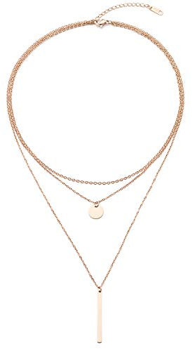 LEGITTA Damen Layered Kette mit Runder Plättchen Anhänger in Rosegold Zarte Kreis Mehrreihige Edelstahl Halskette aus Titan Nickelfrei