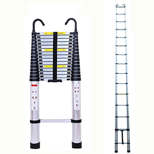 6.2m (20.3FT) Telescopic Ladder Foldable Aluminum Telescoping Extension Ladder with Detachable Hook, Safe & Compact 150kg Load Capacity EN131 Certificate for Home Office Outdoor