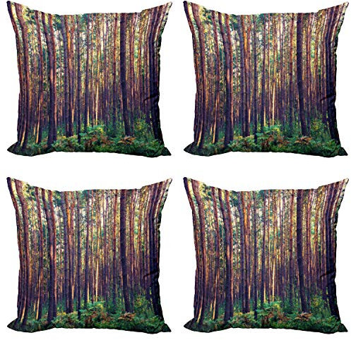 ABAKUHAUS Wald Dekokissen Kissenbezug 4er Pack, Fall-Bäume Wald Trunk, Modern Accent Doppelseitiger Digitaldruck, 50 x 50 cm, Grün braun