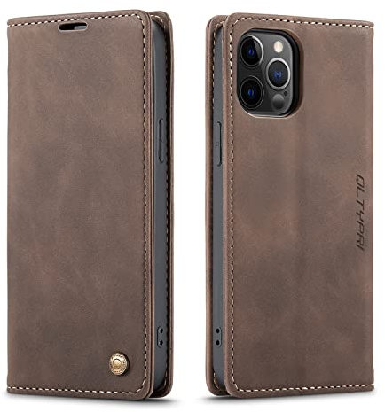 QLTYPRI Compatible with iPhone 12 Pro Max, Vintage PU Leather Wallet Case Card Slot Kickstand Magnetic Closure Shockproof Flip Folio Book Case Compatible with iPhone 12 Pro Max - Coffee Brown