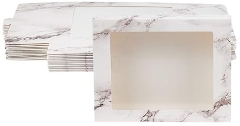 BENECREAT 15 Packungen 17.5x13.5x3.5cm Marmor Weiß Kraftpapier Bäckerei Box Mit Durchsichtigen PVC Fenster Geschenkbox Für Schmuck Speicher Display, Hochzeit, Valentinstag