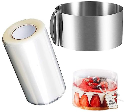 Yontree Cake Ring Adjustable Cake Baking Ring Stainless Steel with Cake Collar, Mousse Ring for Cooking Crumpets Eggs Pastry Desserts, 8CM Height