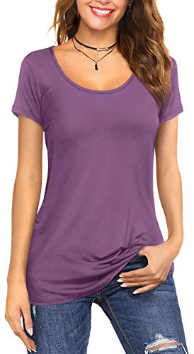 Florboom Longshirt Camisa de Manga Corta de Verano para Mujeres Camiseta de algodón Lila Larga s