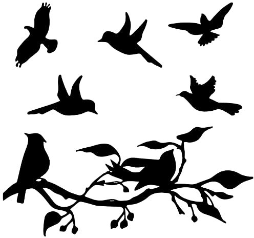 Hotop 2 Stück Vögel auf Ast Metall Wandkunst Dekor Vogel Silhouette Wandskulptur Schwarze Blätter mit Vögeln Metall Ornament Wandbehang Schild für Zuhause Garten Büro Wohnzimmer Dekor (Moderner Stil)