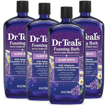 Dr Teal's Foaming Bath with Pure Epsom Salt, Melatonin Sleep Soak with Essential Oil Blend, 34 fl oz (Pack of 4)